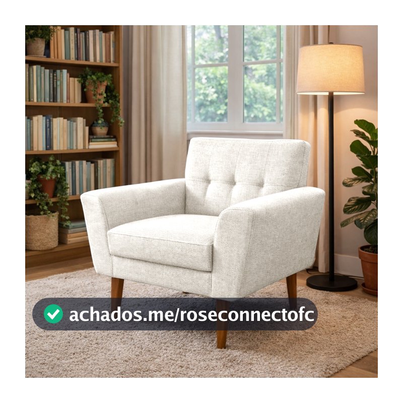 Poltrona Decorativa Bruna Luxo Estofada Para Sala de Estar Linho Bege Pés Palito