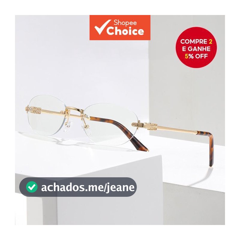 Óculos Elegantes Sem Grau Sem Moldura Masculino E Feminino Retrô Oval Anti UV Armação De Radiação