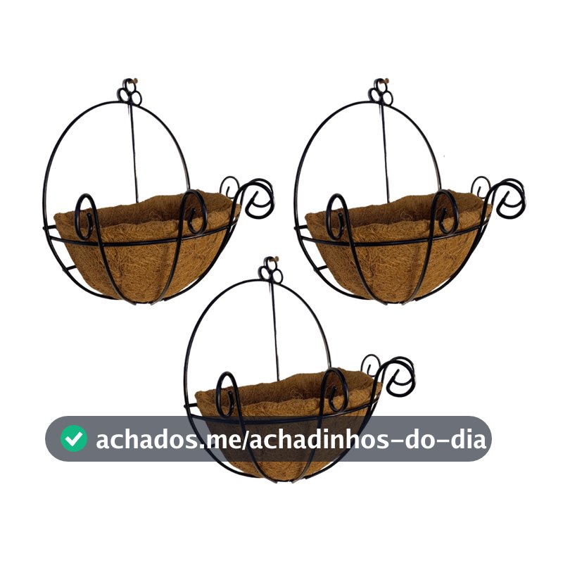 3 Vasos de Parede de Fibra de Coco 25cm de Plantas Meio Vaso