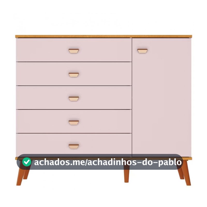 Cômoda Infantil Bartira Ternura com 5 Gavetas e 1 Porta