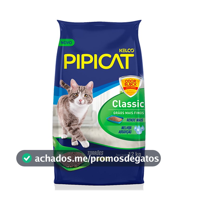 Areia Higiênica Pipicat Classic Para Gatos 12kg