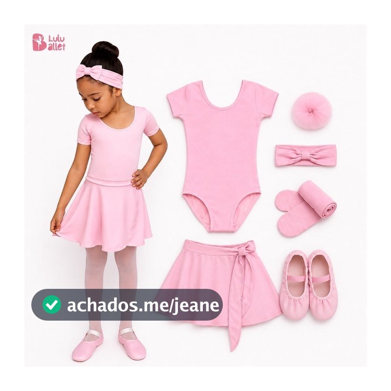 Kit Ballet Infantil 6 itens/ uniforme para dança completo (ROSA) - Saia transpassada e Collant com Manga