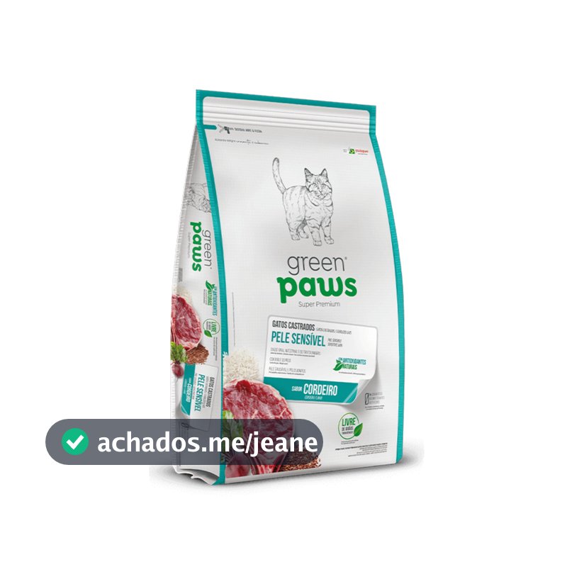 RAÇÃO GREEN PAWS GATO CASTRADO SABOR CORDEIRO 10,1KG PELE SENSIVEL