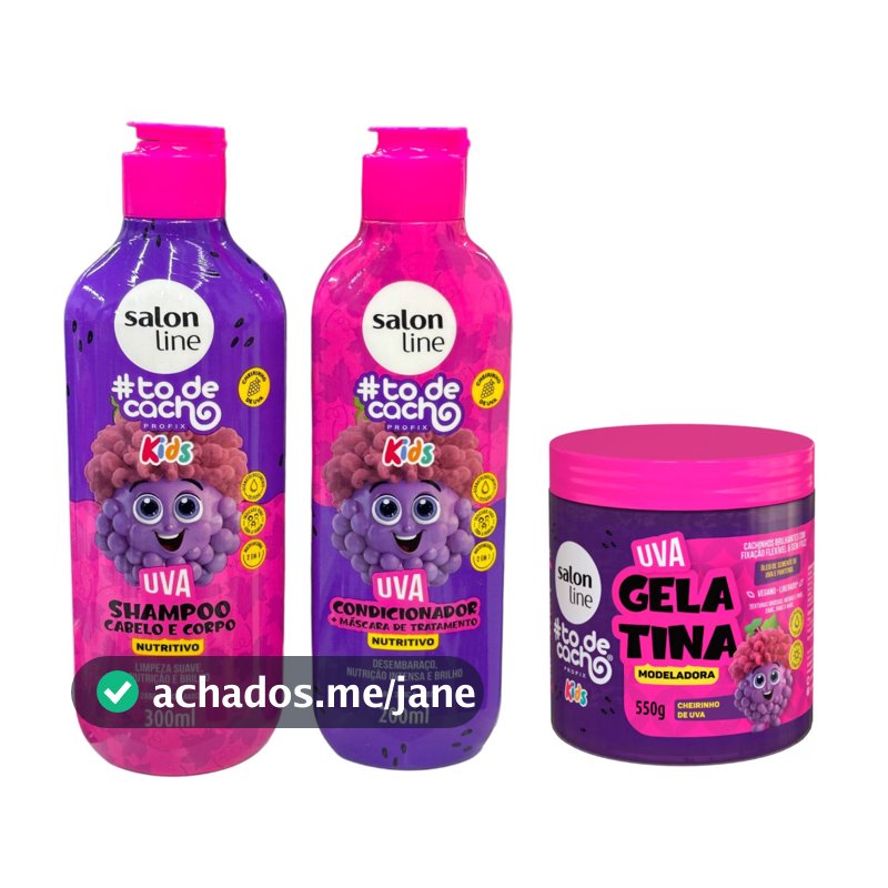 Kit Shampoo, Condicinador e Gelatina Salon Line Kids Uva Todecachos to de cachos - Original