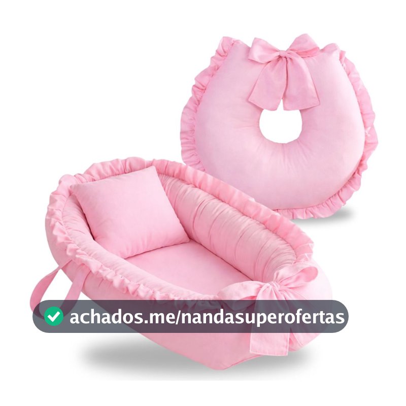 Ninho Redutor Berço Bebê com Almofada Amamentação 2 Peças Enxoval Completo Menina Menino Rosa Azul