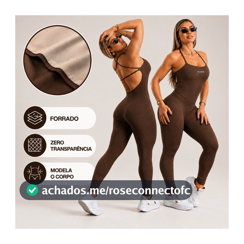 Macacão Academia Forrado Feminino Longo Fitness com Costas Abertas e de Alças Cruzadas em Suplex