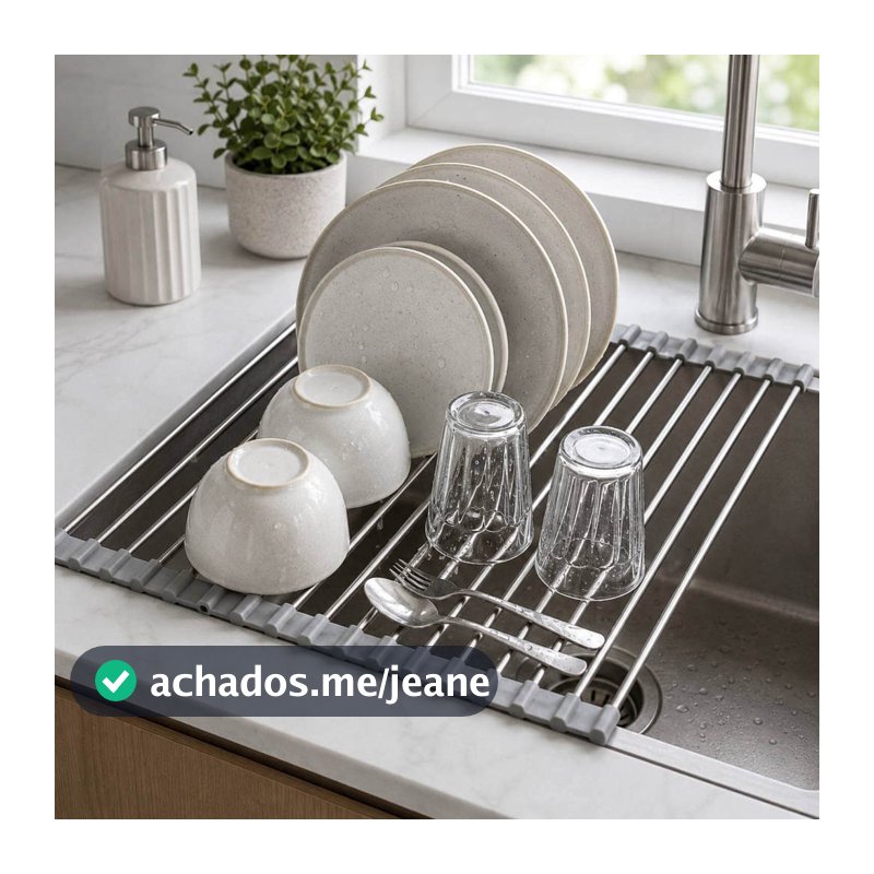 Escorredor De Louca Dobravel Para Pia Aco Inox Esteira Roll Up Multifuncional Tapete Secador