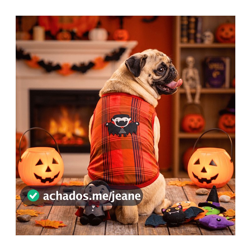 Regata Pet Halloween Xadrez com Vampirinho | Roupa para Cachorro e Gato