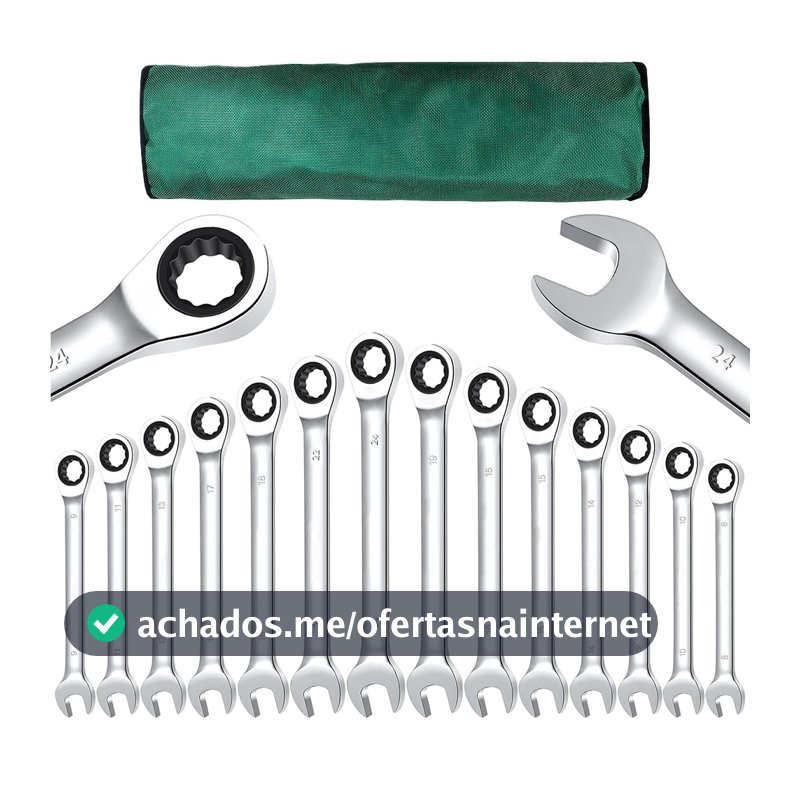 Jogo de Chaves Combinadas com Catraca 2 em 1 – 14 Peças de 8 a 24mm | Aperto Rápido e Profissional