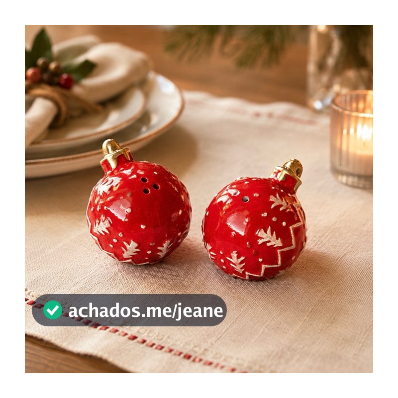 Kit Saleiro e Pimenteiro De Natal Porta Sal e Pimenta Com Designer De Bola de Natal Mamãe Noel e Papai Noel