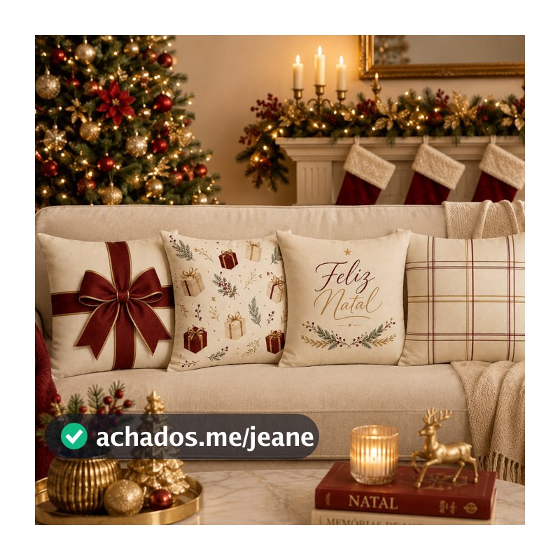 4 KIT CAPAS DE ALMOFADAS LUXO NATALINAS DECORATIVAS 45X45 CM – ESTAMPADAS – SEM ENCHIMENTO