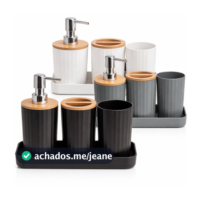 Kit Banheiro 4 Peças Porta Escova de Dente Porta sabonete Liquido Banheiro Porta Escova e Bandeja