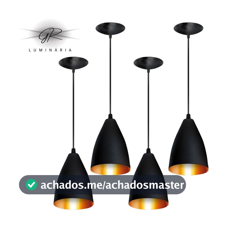 Luminarias Pendentes Kit 4 Luminaria de teto Preto/Cobre casa e decoração