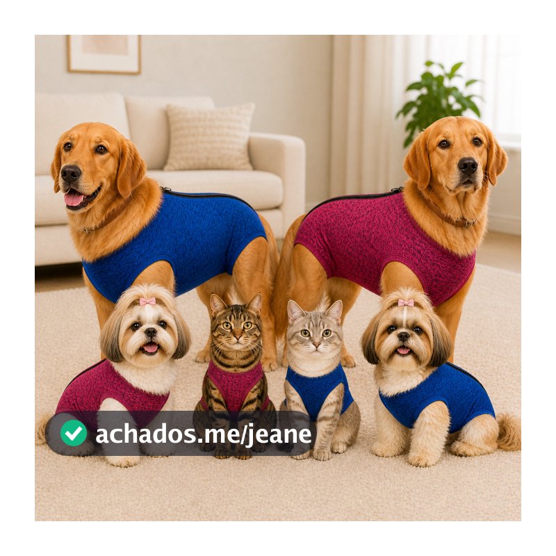 Roupa Pós Cirúrgica Pet Premium Castração Elastano Para Cães e Gatos Com Zíper Fêmea e Macho