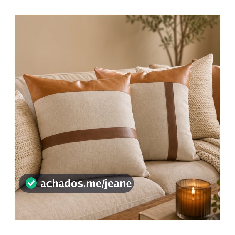 Kit 2 capas almofada linho couro marrom e caramelo decorativo casa sofa cama poltrona 45x45cm
