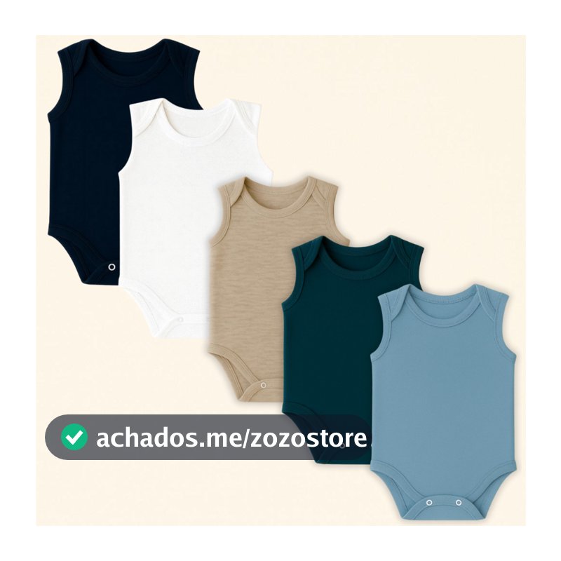 Kit 5 Peças Body Bebe Regata Liso 100% Algodão Menino