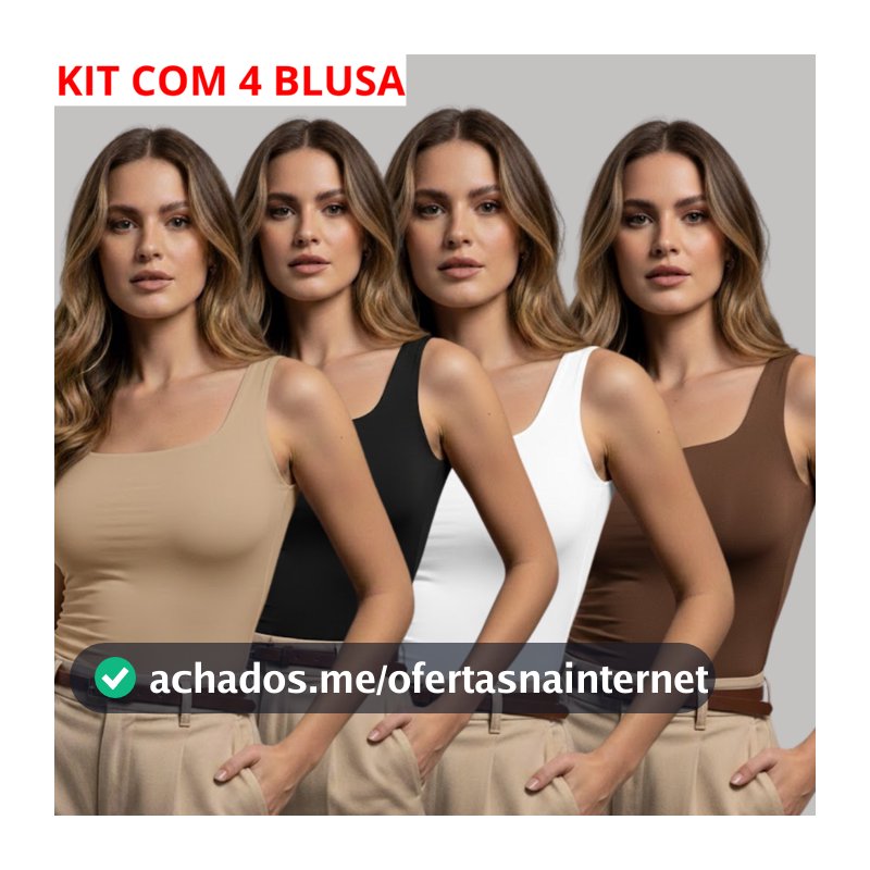 kit 4 Regata Feminina Blusa Sem Manga Decote Quadrado Suplex Premium Liso Poliam Blogueira Regatinha Verão