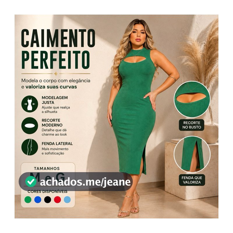 Vestido Canelado Feminino Mídi Regata com Fenda Básico Dia a Dia