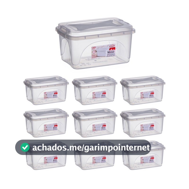 Kit 10 Caixas Organizadoras 3L Transparente Tampa com Trava Multiuso Brinquedos Cabos Livro