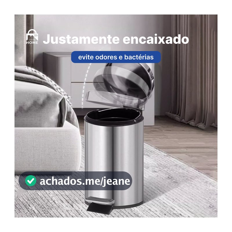 Lixeira Aço Inox 5/7/12/20L Cesto Removível Alça Pedal Banheiro Escritório Cozinha - Novo Modelo com Tampa de Fechamento