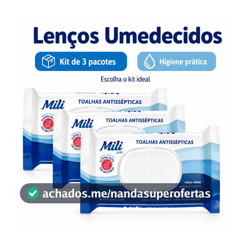Kit Lenço Umedecido Bebê Mili Lencinho Para Kit Higiene Bebê Cuidados Com A Pele Limpeza 50 100 e 150 Unidades