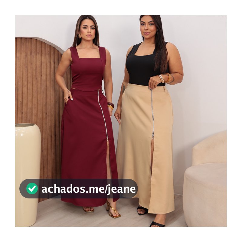 Saia Feminina, afaiataria c/Bolso e elástico na cintura, Fenda frontal c/Ziper Controle da Abertura, Social Evangelica.