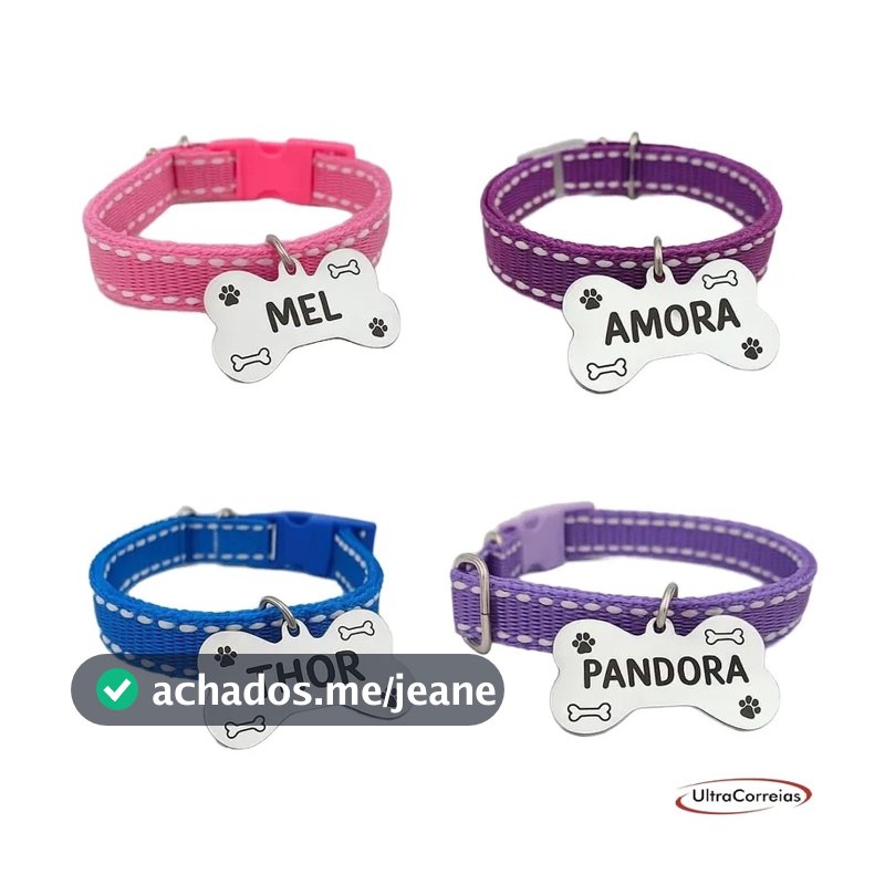 Placa De Identificação Pet Gravada C/ Coleira Personalizada