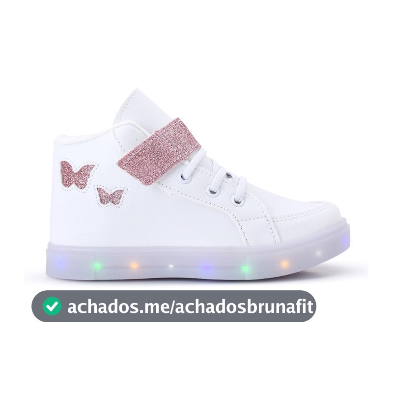 Tênis Infantil Feminino De Led Botinha Borboleta Cano Alto Barato