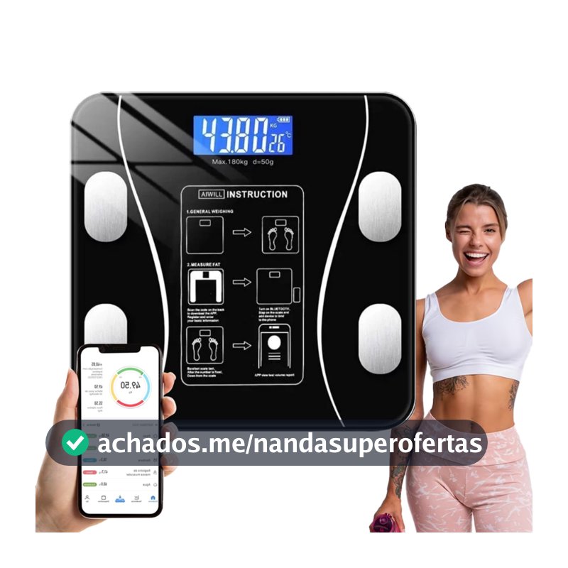 Balança Bioimpedancia Digital Bluetooth Corporal até 180kg Resultado Pelo Celular