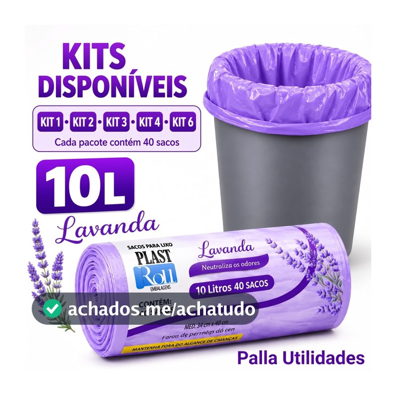 Saco de Lixo Lavanda 10L Perfumado Anti Odor Banheiro Pia
