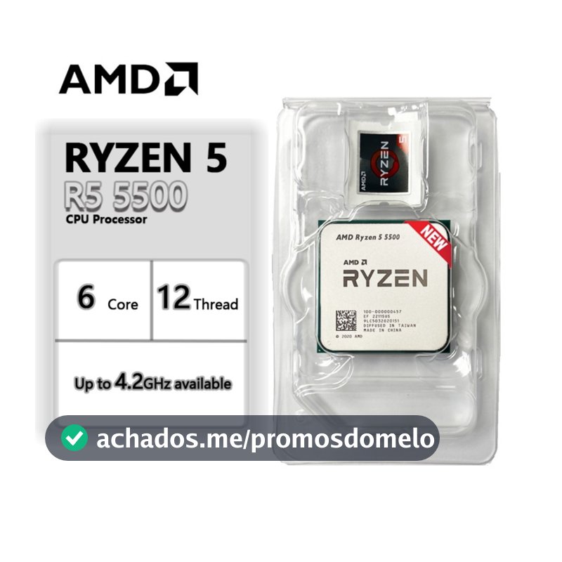 Processador AMD Ryzen 5 5500, 6-Core, 12-Threads, 3.6GHz (4.2GHz Turbo), Cache 19MB, AM4 Novo S/Caixa