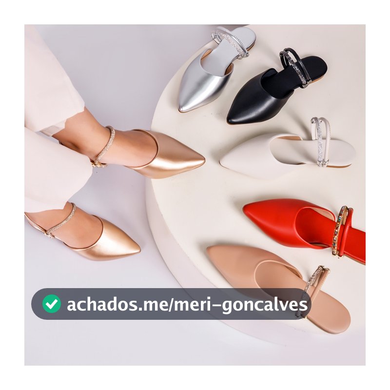 Mule Feminino Bico Fino 2 em 1 Rasteira Strass Com Regulagem