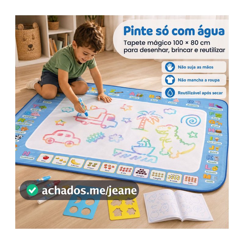 Tapete de Água Mágico Brinquedo Educativo para Criatividade Reutilizável Montessori Educativo Infantil