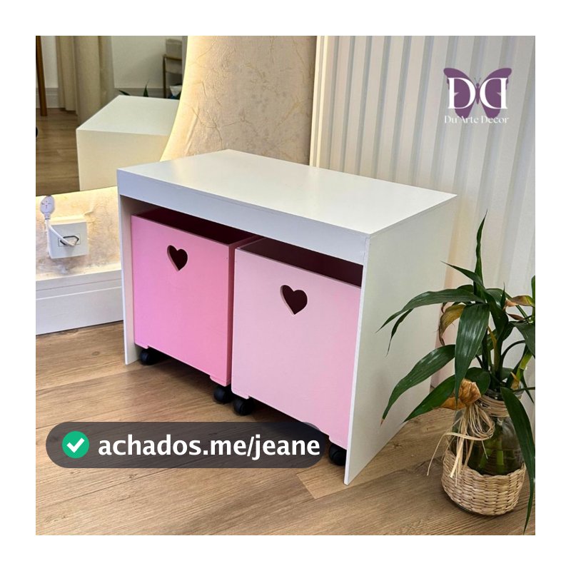 Organizador de Brinquedos Bancada Infantil 2 Gavetas Com Rodinhas em MDF