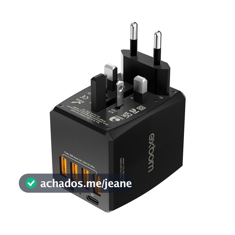 Carregador de viagem com Adaptador Universal Internacional Carga Rápida 30w/36w 150 Países saída USB/TIPOC