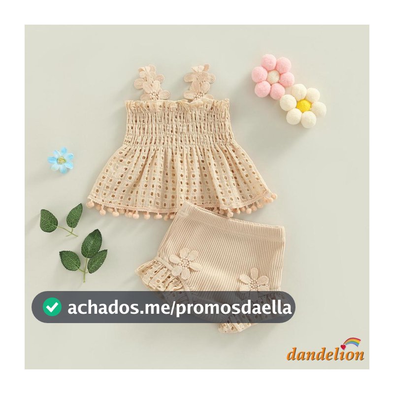 Dandelion-0-18 Meses Conjunto De Roupa De Bebê Menina De Cor Lisa Plissado Com Babado E Shorts