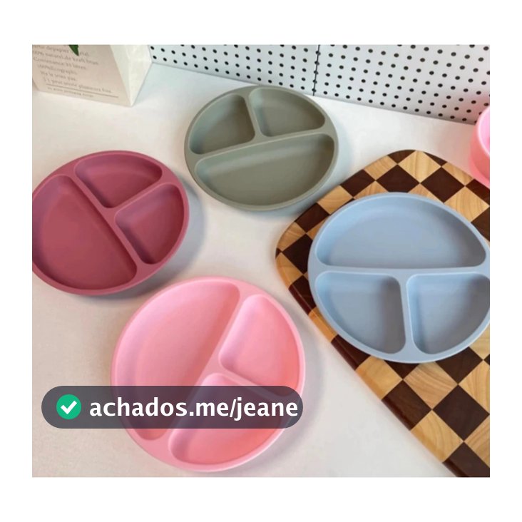 Prato Pratinho Infantil Silicone com Ventosa e Divisórias intodução alimentar Para Bebê Antiderrapantes