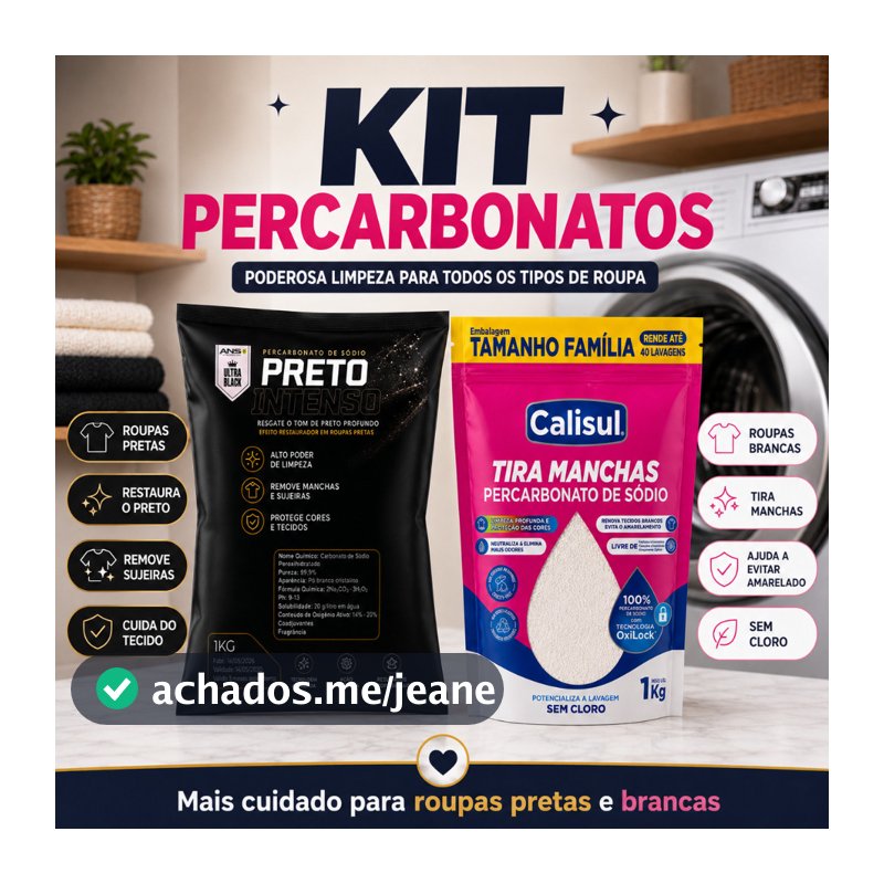 Kit Percarbonato Calisul 1kg + Preto Intenso ANS 1kg Tira Manchas Sem Cloro Roupas Brancas Pretas Coloridas