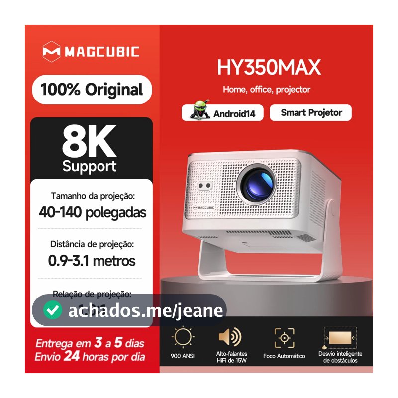 Magcubic Projetor HY350max 900 ANSI Correção Inteligente Chip H726 Foco Automático WIFI6 BT5.4