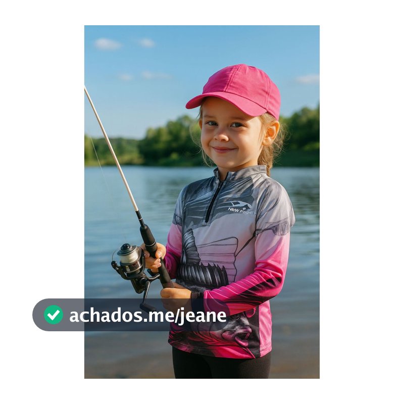 Camisa Camiseta de Pesca Infantil Tucunaré Feminina Gola Zíper Proteção Solar UV New Fisher NF47i
