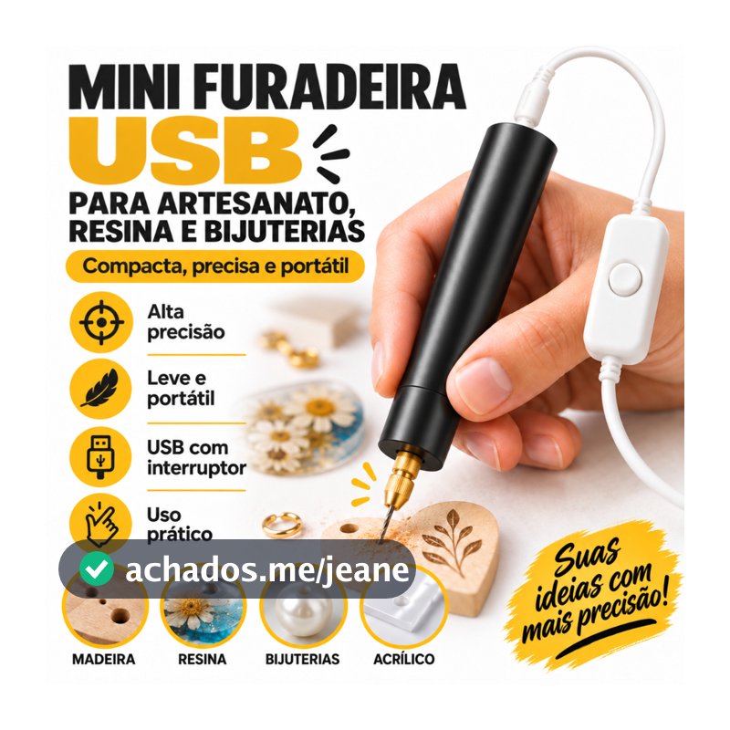 Mini Furadeira USB de Precisão para Artesanato Resina Bijuterias Madeira Acrílico Portátil