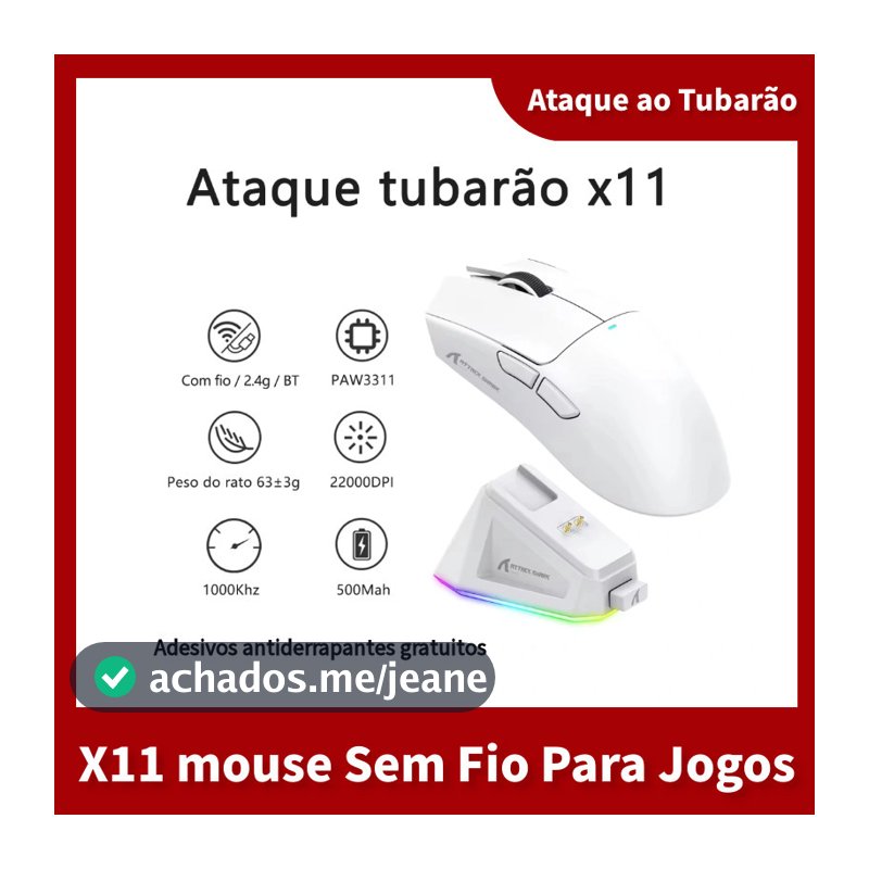 mouse Para Jogos Leve Sem Fio Attack shark R1 X11 Três Modos De Conexão PAW3311 22000DPI 400IPS 50G Rato Ergonômico espo