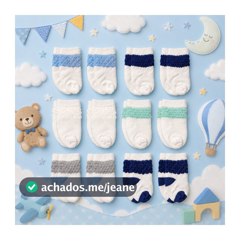 Kit 12 Pares Meias Para Bebê Recém Nascido Baby Menino Masculino RN Infantil (0-12Meses)