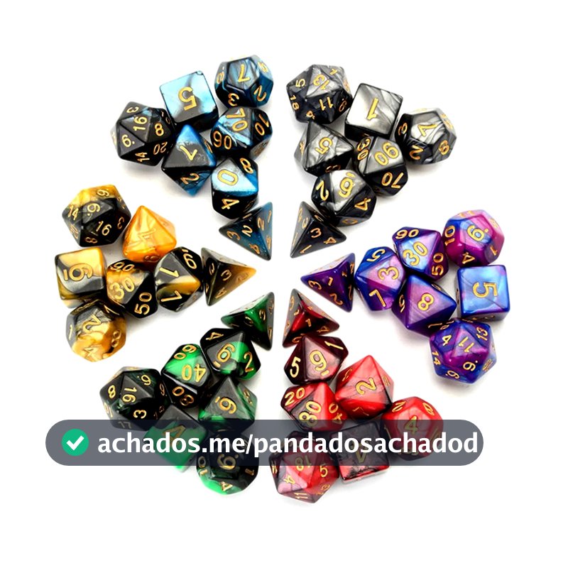 PROMOÇÃO Kit 7 Dados de RPG Perolados Com Bolsinha de Veludo D20 Dungeons and Dragons D&D