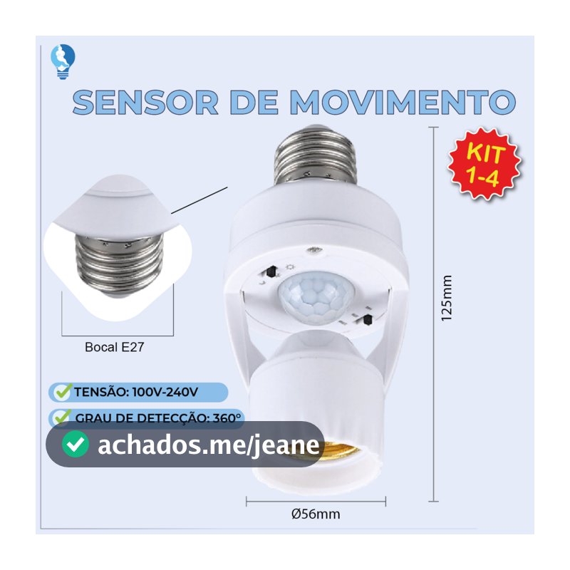 Sensor de Movimento para lâmpada Soquete E27 c/ sensor de presença Bivolt 110V220V Max 60W