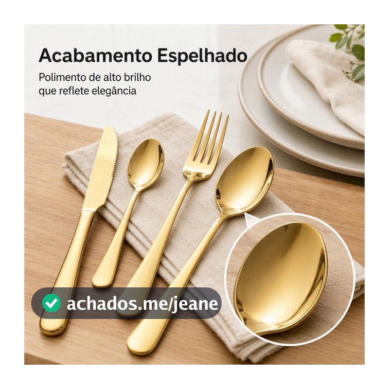 18/24/36 Talheres Individuais Faca Garfo Colher Sobremesa Inox Para Cozinha Dourado