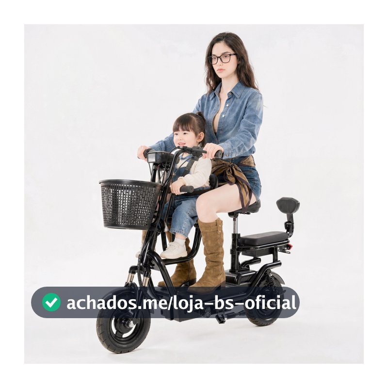 SKYBOARD Bicicleta Elétrica Familiar 3 Lugares Assento Bebê 1-3 Anos Dupla Proteção Cesto 110x92x30cm 48V12Ah