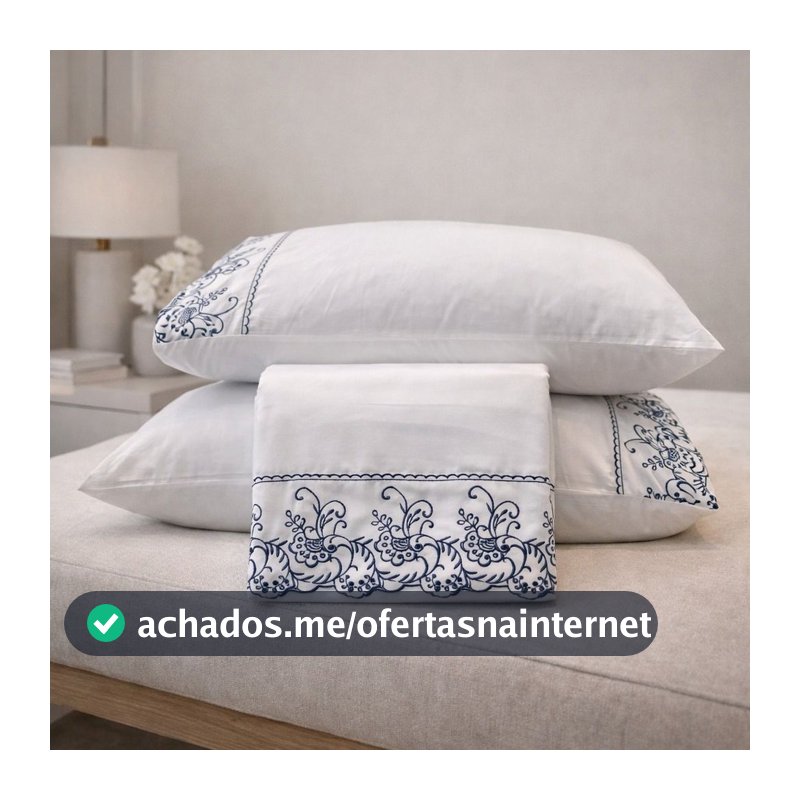 Jogo de Lençol Casal 4 peças Toque de Seda com bordado inglês Jolitex