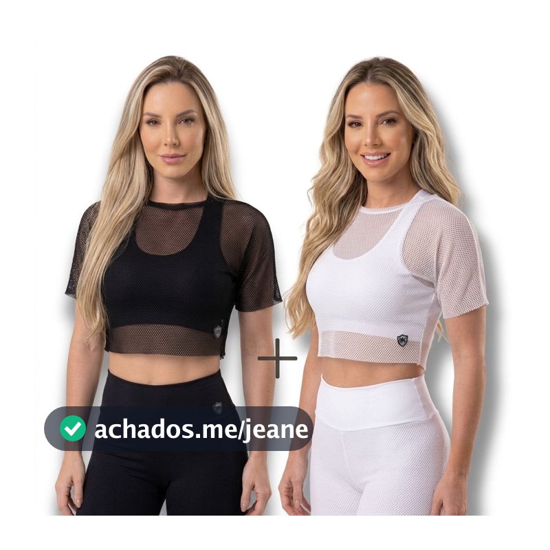 KIT 2 BLUSAS FEMININA PRETO BRANCO TULE ARRASTÃO TRANSPARENTE  ACADEMIA FITNESS TREINO SOBREPOSIÇÃO