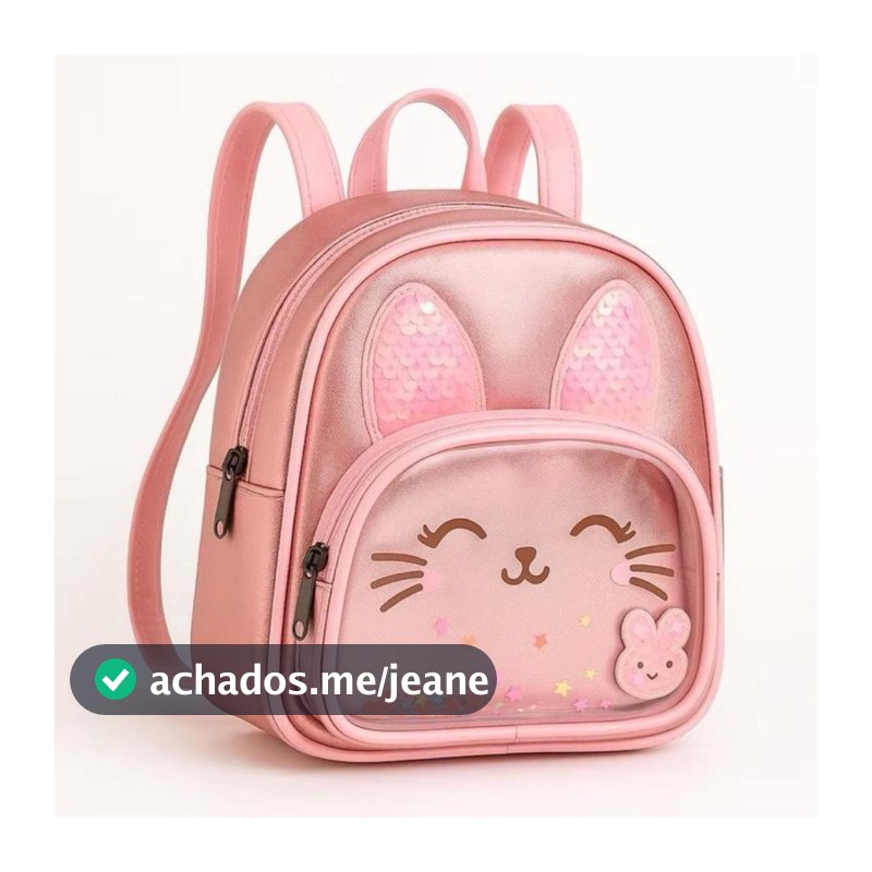 Mochila de costas infantil gatinho com bolso frontal e alça ajustável